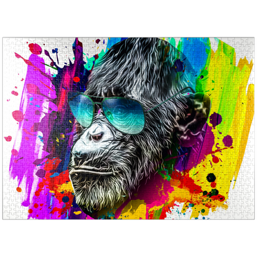puzzleplate Colorful artistic monkey in glasses with colorful color plates on white background 1000 Jigsaw Puzzle