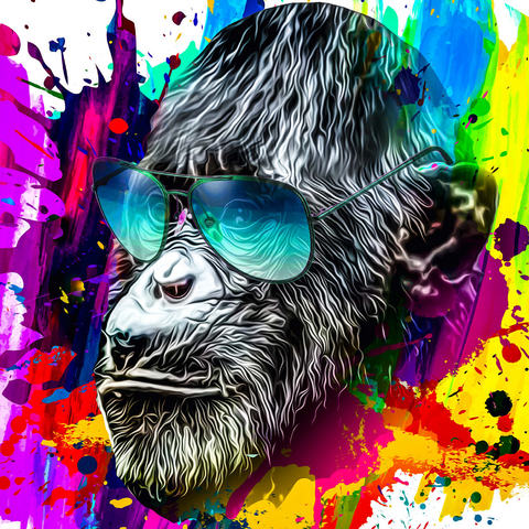 Colorful artistic monkey in glasses with colorful color plates on white background 1000 Jigsaw Puzzle 3D Modell