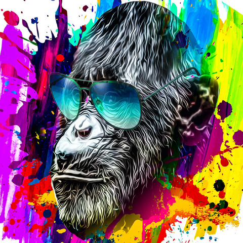 Colorful artistic monkey in glasses with colorful color plates on white background 100 Jigsaw Puzzle 3D Modell