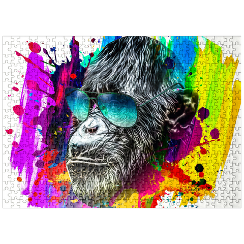 puzzleplate Colorful artistic monkey in glasses with colorful color plates on white background 500 Jigsaw Puzzle