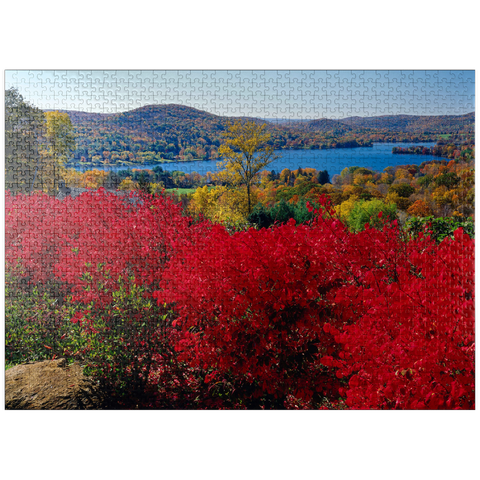 puzzleplate Autumn atmosphere at Lake Waramaug, Connecticut, USA 1000 Jigsaw Puzzle