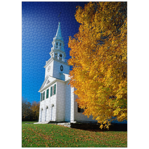 puzzleplate Church with maple tree in Warren, Connecticut, USA 1000 Jigsaw Puzzle