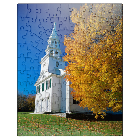 puzzleplate Church with maple tree in Warren, Connecticut, USA 100 Jigsaw Puzzle