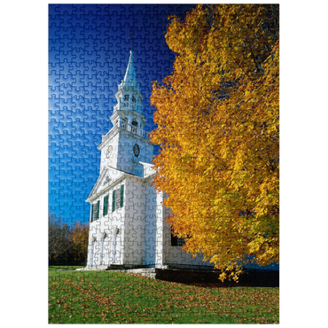 puzzleplate Church with maple tree in Warren, Connecticut, USA 500 Jigsaw Puzzle