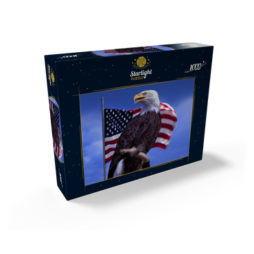 Bald Eagle (Haliaeetus leucocephalus) in front of American Flag, USA 1000 Jigsaw Puzzle box view1