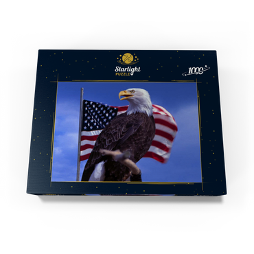Bald Eagle (Haliaeetus leucocephalus) in front of American Flag, USA 1000 Jigsaw Puzzle box view1