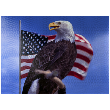 puzzleplate Bald Eagle (Haliaeetus leucocephalus) in front of American Flag, USA 1000 Jigsaw Puzzle
