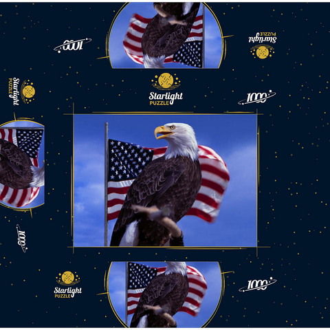 Bald Eagle (Haliaeetus leucocephalus) in front of American Flag, USA 1000 Jigsaw Puzzle box 3D Modell