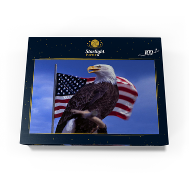 Bald Eagle (Haliaeetus leucocephalus) in front of American Flag, USA 100 Jigsaw Puzzle box view1