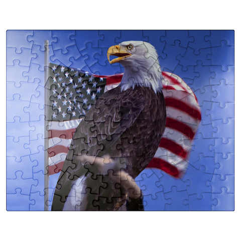 puzzleplate Bald Eagle (Haliaeetus leucocephalus) in front of American Flag, USA 100 Jigsaw Puzzle