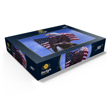 Bald Eagle (Haliaeetus leucocephalus) in front of American Flag, USA 500 Jigsaw Puzzle box view1