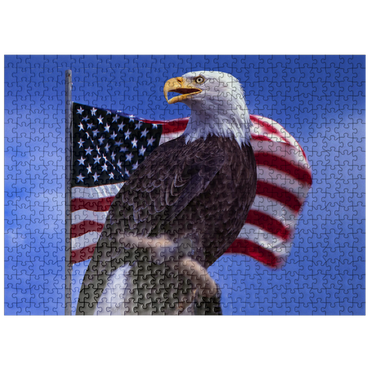 puzzleplate Bald Eagle (Haliaeetus leucocephalus) in front of American Flag, USA 500 Jigsaw Puzzle