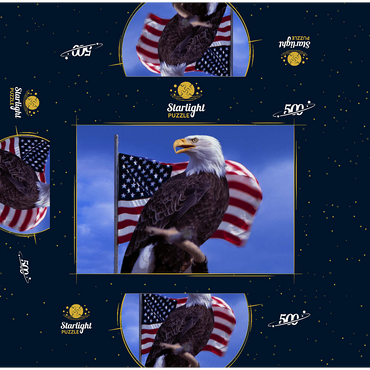 Bald Eagle (Haliaeetus leucocephalus) in front of American Flag, USA 500 Jigsaw Puzzle box 3D Modell