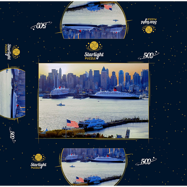 Transatlantic liners Queen Mary 2 and Queen Elizabeth 2 in port on the Hudson River, Manhattan, New York City, New York, USA 500 Jigsaw Puzzle box 3D Modell