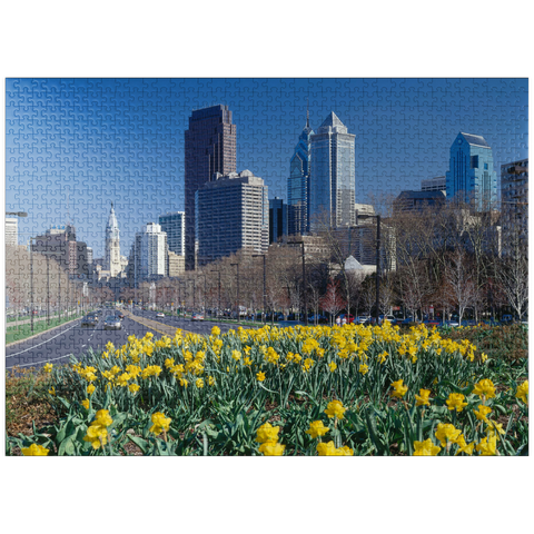 puzzleplate Benjamin Franklin Parkway with Skline and City Hall, Philadelphia, Pennsylvania, USA 1000 Jigsaw Puzzle