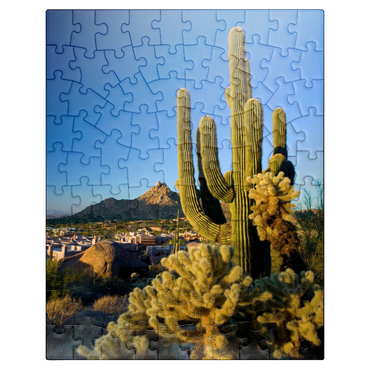 puzzleplate Four Seasons Hotel complex with Pinnacle Peak, Scottsdale, Arizona, USA 100 Jigsaw Puzzle