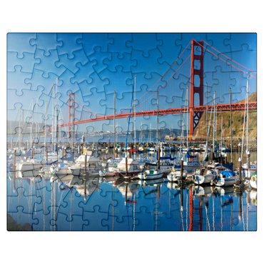 puzzleplate Golden Gate Bridge with marina, San Francisco, California, USA 100 Jigsaw Puzzle