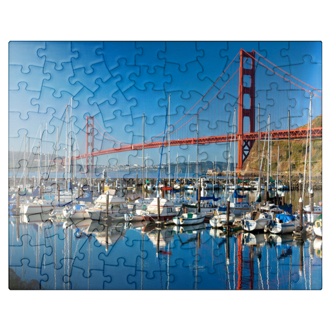 puzzleplate Golden Gate Bridge with marina, San Francisco, California, USA 100 Jigsaw Puzzle
