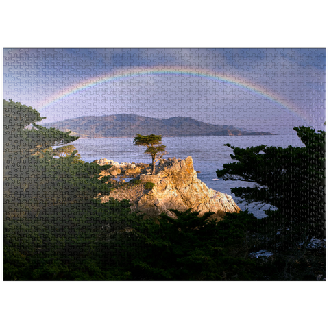 puzzleplate Rainbow over Monterey cypress (Lone Cypress) on the Pacific coast near 1000 Jigsaw Puzzle