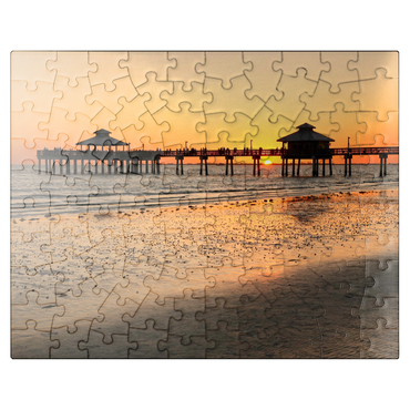 puzzleplate Sunset at the pier in Fort Myers Beach on the Gulf Coast, Florida, USA 100 Jigsaw Puzzle