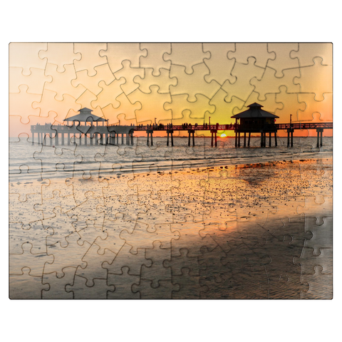 puzzleplate Sunset at the pier in Fort Myers Beach on the Gulf Coast, Florida, USA 100 Jigsaw Puzzle
