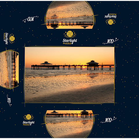 Sunset at the pier in Fort Myers Beach on the Gulf Coast, Florida, USA 100 Jigsaw Puzzle box 3D Modell