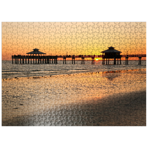 puzzleplate Sunset at the pier in Fort Myers Beach on the Gulf Coast, Florida, USA 500 Jigsaw Puzzle