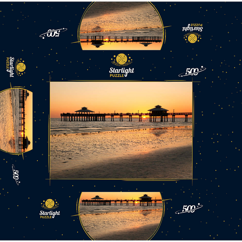 Sunset at the pier in Fort Myers Beach on the Gulf Coast, Florida, USA 500 Jigsaw Puzzle box 3D Modell