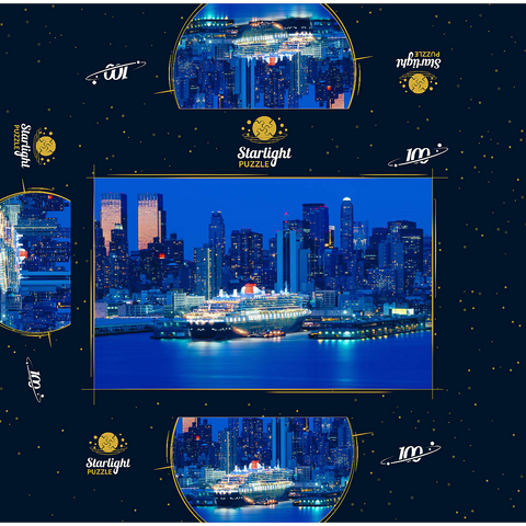 Transatlantic liner Queen Mary 2 in port on the Hudson River, Manhattan, New York City, New York, USA 100 Jigsaw Puzzle box 3D Modell