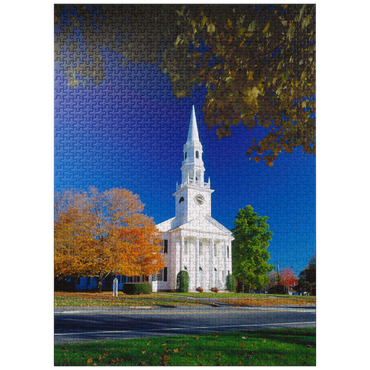 puzzleplate Church with maple tree in Litchfield, Connecticut, USA 1000 Jigsaw Puzzle