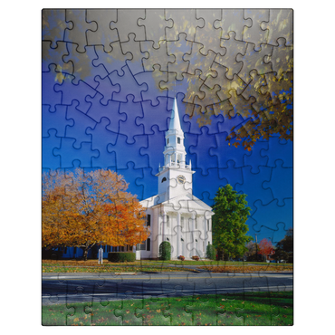 puzzleplate Church with maple tree in Litchfield, Connecticut, USA 100 Jigsaw Puzzle