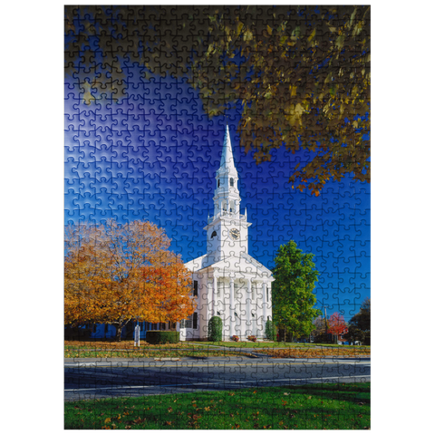 puzzleplate Church with maple tree in Litchfield, Connecticut, USA 500 Jigsaw Puzzle