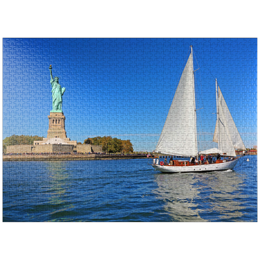 puzzleplate Sailboat with the Statue of Liberty, Liberty Island, New York City, New York, USA 1000 Jigsaw Puzzle