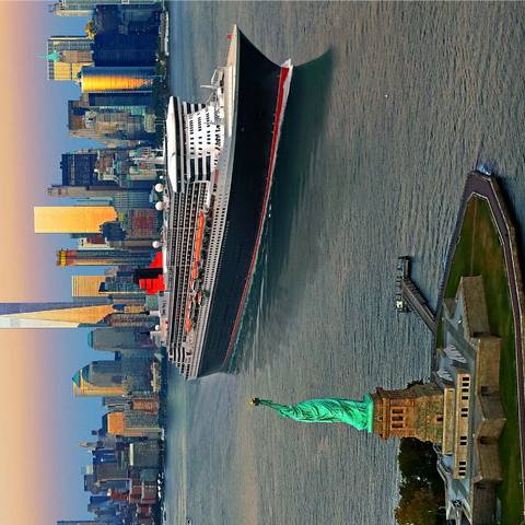 Harbor entrance with the Statue of Liberty the transatlantic liner Queen Mary 2 and One World Trade Center, Manhattan, New York City, New York, USA, Composing 1000 Jigsaw Puzzle 3D Modell