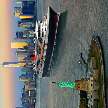 Harbor entrance with the Statue of Liberty the transatlantic liner Queen Mary 2 and One World Trade Center, Manhattan, New York City, New York, USA, Composing 100 Jigsaw Puzzle 3D Modell