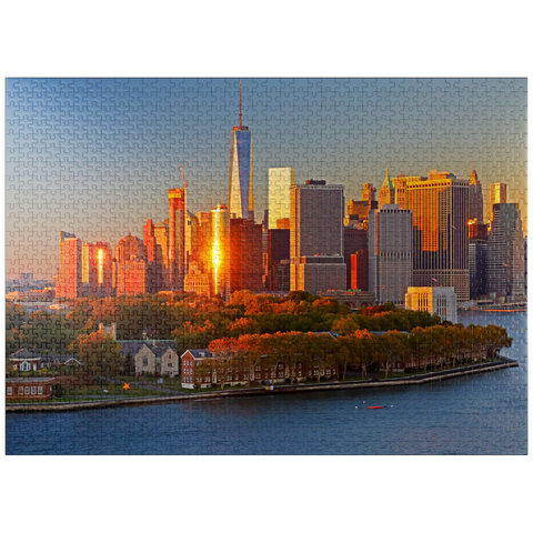 puzzleplate Governors Island with One World Trade Center and Manhattan skyline, New York City, New York, USA 1000 Jigsaw Puzzle