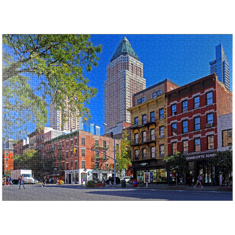 puzzleplate Ninth Avenue with typical houses with fire escapes in Midtown Manhattan, New York City, New York, USA 1000 Jigsaw Puzzle