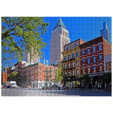 puzzleplate Ninth Avenue with typical houses with fire escapes in Midtown Manhattan, New York City, New York, USA 500 Jigsaw Puzzle