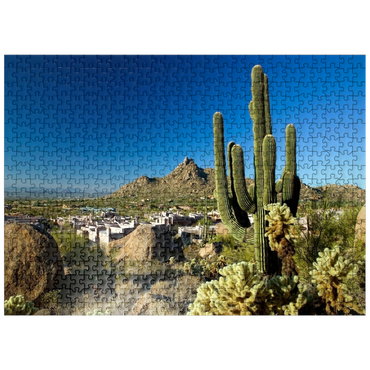 puzzleplate Four Seasons Hotel complex with Pinnacle Peak, Scottsdale, Arizona, USA 500 Jigsaw Puzzle