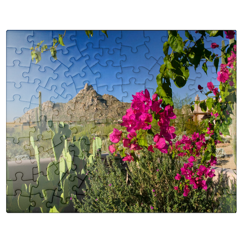 puzzleplate Bougainvillea with Pinnacle Peak, Scottsdale, Arizona, USA 100 Jigsaw Puzzle