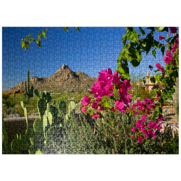puzzleplate Bougainvillea with Pinnacle Peak, Scottsdale, Arizona, USA 500 Jigsaw Puzzle