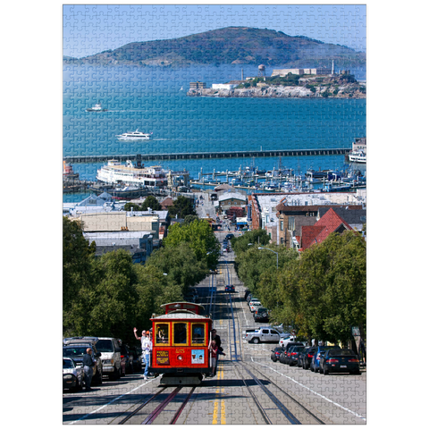 puzzleplate Cable Car with Fisherman's Wharf and Alcatraz Island, San Francisco, California, USA 1000 Jigsaw Puzzle