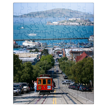 puzzleplate Cable Car with Fisherman's Wharf and Alcatraz Island, San Francisco, California, USA 100 Jigsaw Puzzle