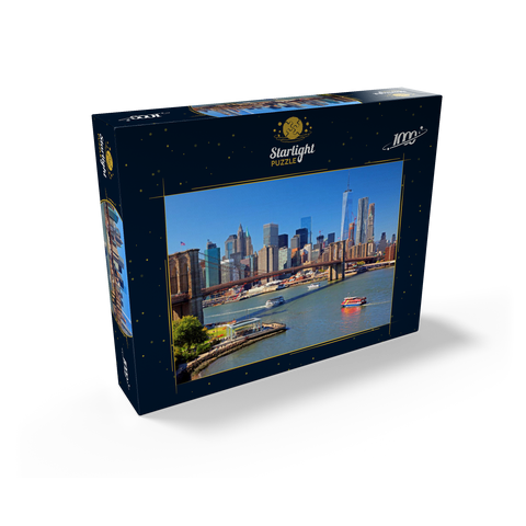 View to Brooklyn Bridge with One World Trade Center, Manhattan, New York City, New York, USA 1000 Jigsaw Puzzle box view1