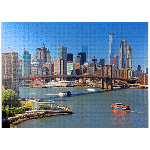 puzzleplate View to Brooklyn Bridge with One World Trade Center, Manhattan, New York City, New York, USA 1000 Jigsaw Puzzle