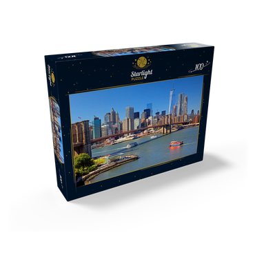 View to Brooklyn Bridge with One World Trade Center, Manhattan, New York City, New York, USA 100 Jigsaw Puzzle box view1