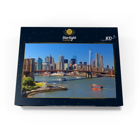 View to Brooklyn Bridge with One World Trade Center, Manhattan, New York City, New York, USA 100 Jigsaw Puzzle box view1