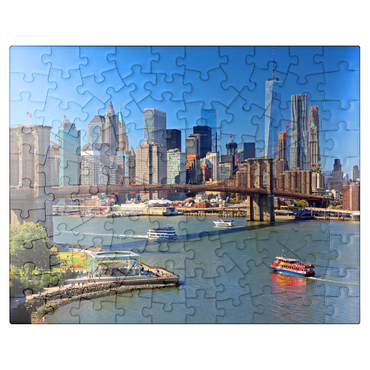 puzzleplate View to Brooklyn Bridge with One World Trade Center, Manhattan, New York City, New York, USA 100 Jigsaw Puzzle