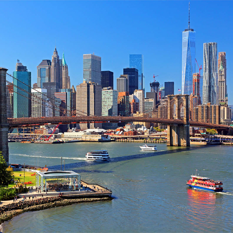 View to Brooklyn Bridge with One World Trade Center, Manhattan, New York City, New York, USA 100 Jigsaw Puzzle 3D Modell