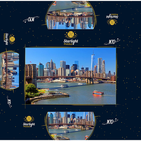 View to Brooklyn Bridge with One World Trade Center, Manhattan, New York City, New York, USA 100 Jigsaw Puzzle box 3D Modell